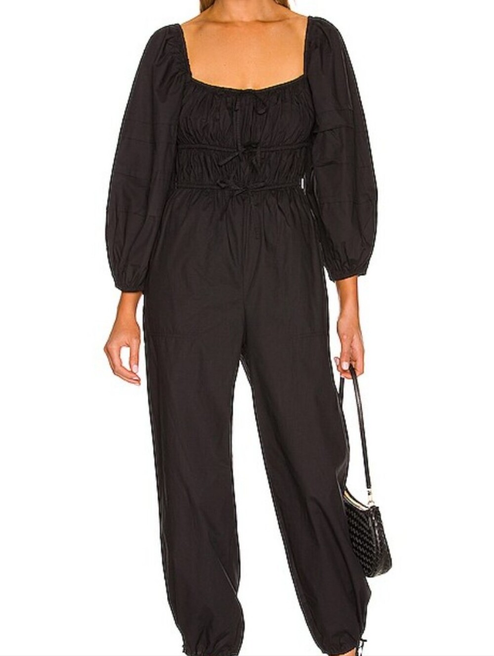 Ulla Johnson Amalia Black Puff-Sleeve Square-Neck Women’s Jumpsuit Size 6